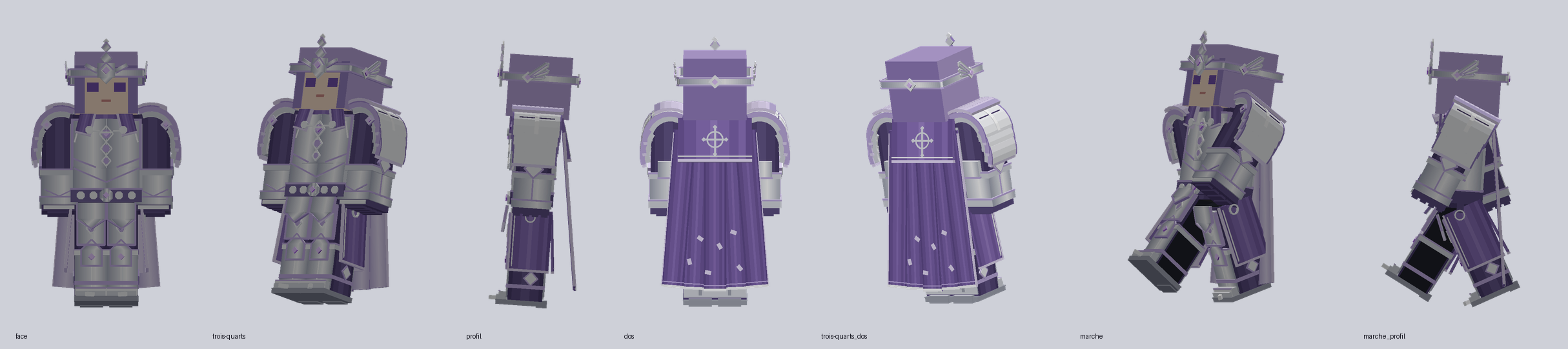 Armure d'Eldrie : argent et lilas, mantelet et cape mauves